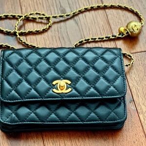 Chanel BLACK WOC WALLET with Gold & leather chain